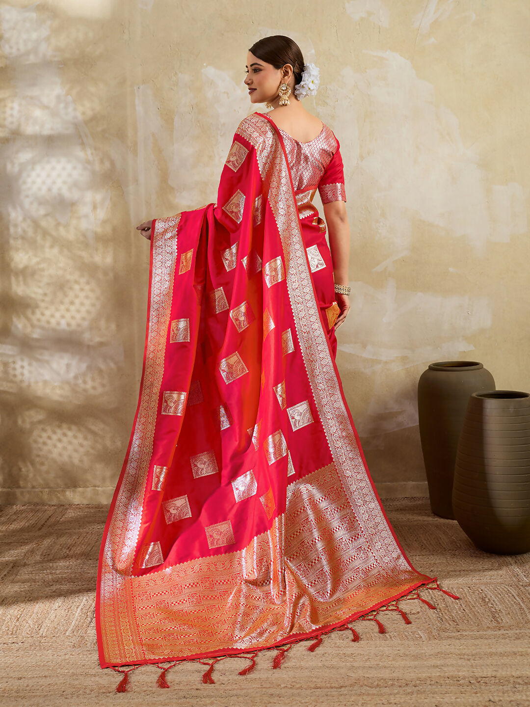 Shree Shyam Fashion Red Silk Blend Saree