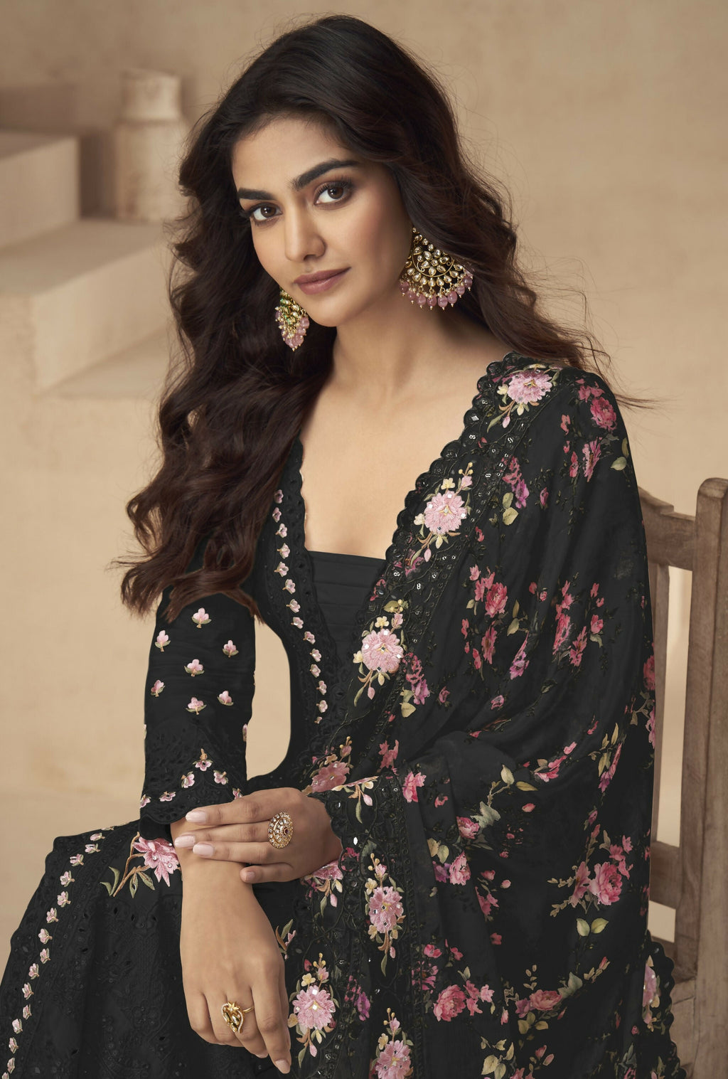 Anaita Black Chinon Readymade Suit with Embroidery Sequence Work