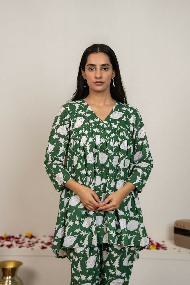 Joban Fashion Green Hand Block Printed Cotton Co-Ord Set