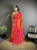 Joban Fashion Orange And Pink Geometric Pattern Soft Silk Patola Saree