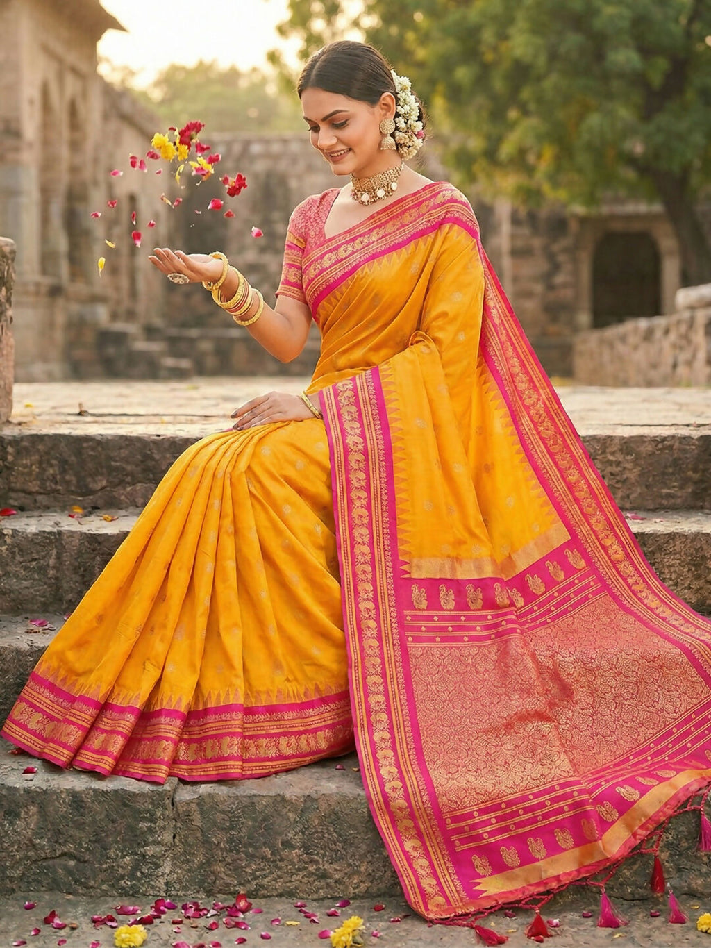 Shree Shyam Fashion Yellow Soft Silk Saree