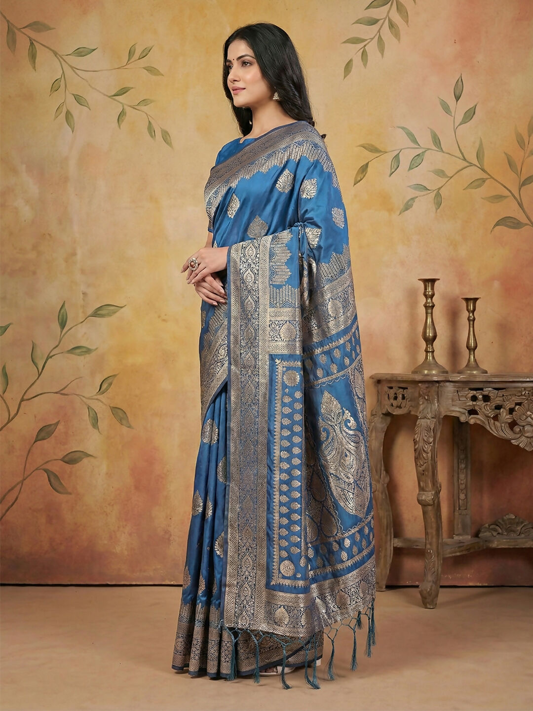 Shree Shyam Fashion Sky Blue Silk Blend Saree