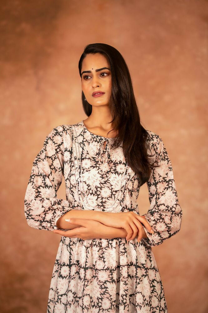 Joban Fashion Black Floral Hand Block Printed Cotton Kurta Pant Set