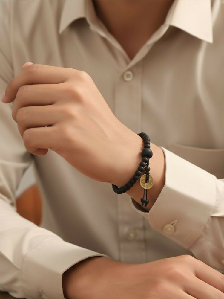 NVR Men Black Beaded Bracelet