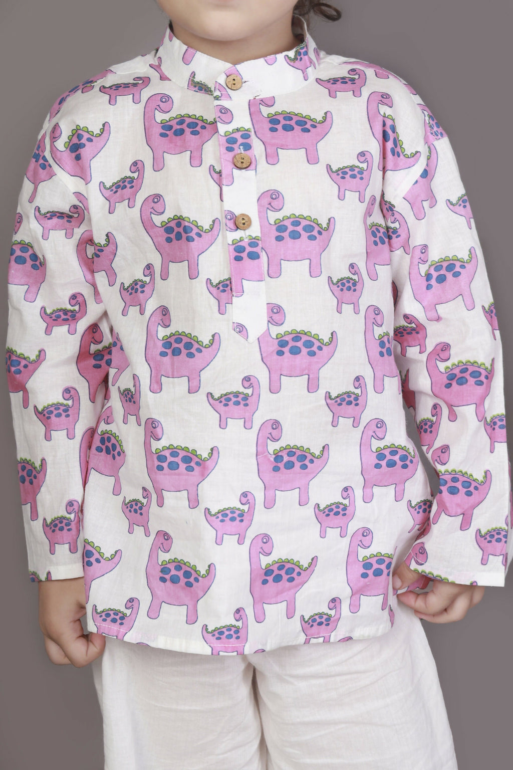 Breathables Kids Boys & Girls Cotton Night Suit – Purple Dinosaur Print Kurta & Pyjama Co-Ord Set