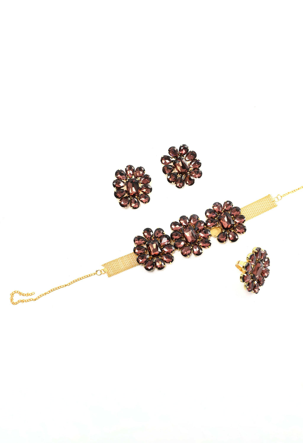 Mominos Fashion Joharkamal Gold-Polished Brass Finish Stone Choker For Women & Girls (Brown)