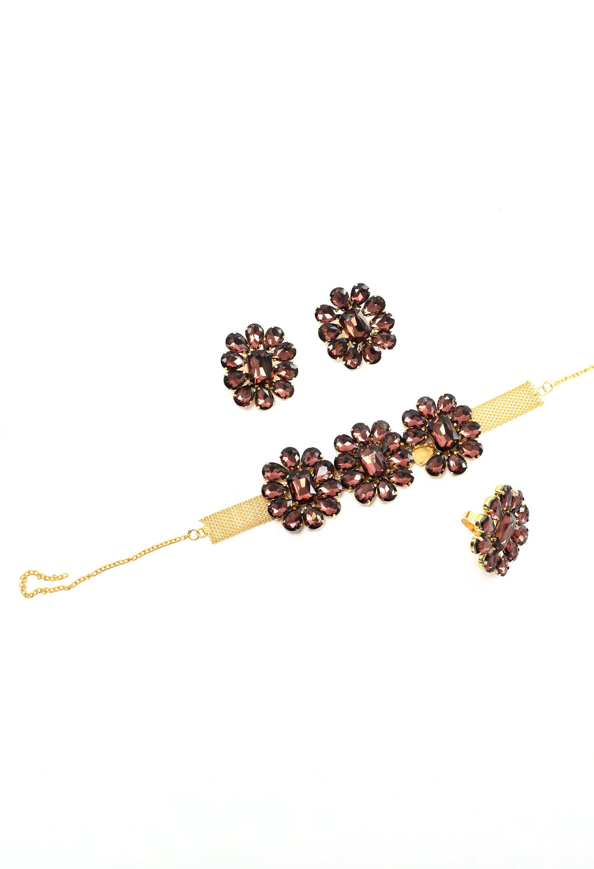 Mominos Fashion Joharkamal Gold-Polished Brass Finish Stone Choker For Women & Girls (Brown)