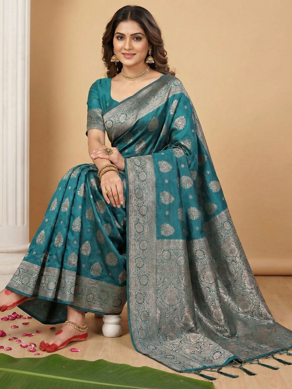 Shree Shyam Fashion Sea Green Silk Blend Saree