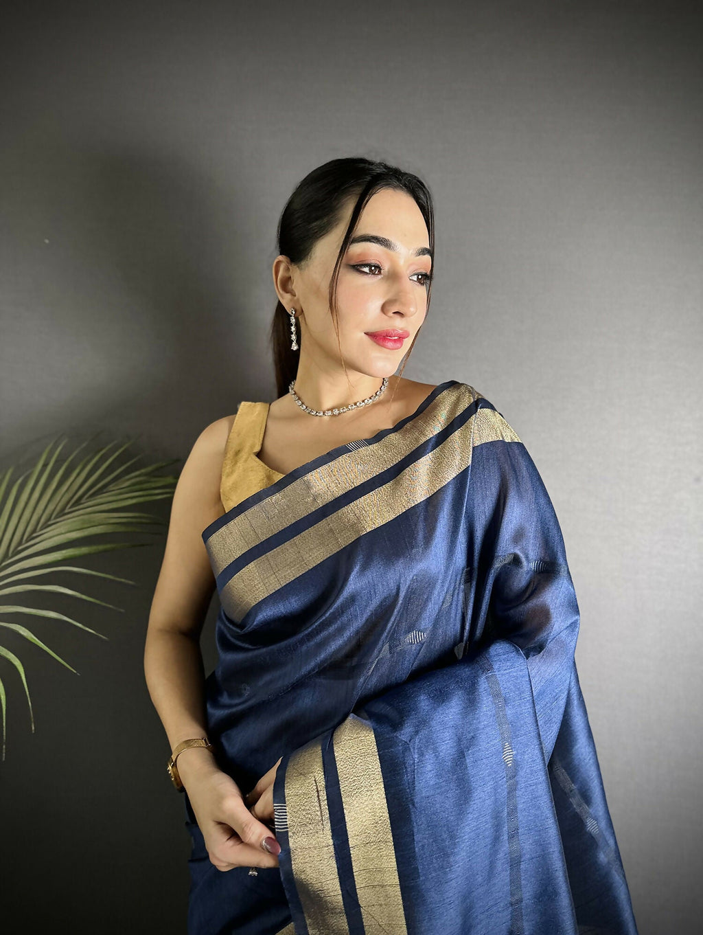 Joban Fashion Navy Blue Woven Pattern Raw Silk Kanjivaram Silk Saree