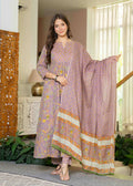 Jaimini Women Cotton Printed Round Neck 3/4 Sleeves Calf Length Flared Kurta Pant And Dupatta Set
