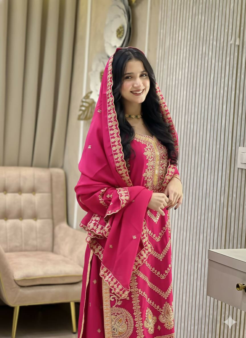 Teeya Creation Rani Color Chinon Silk Party Wear Trending Palazzo Set