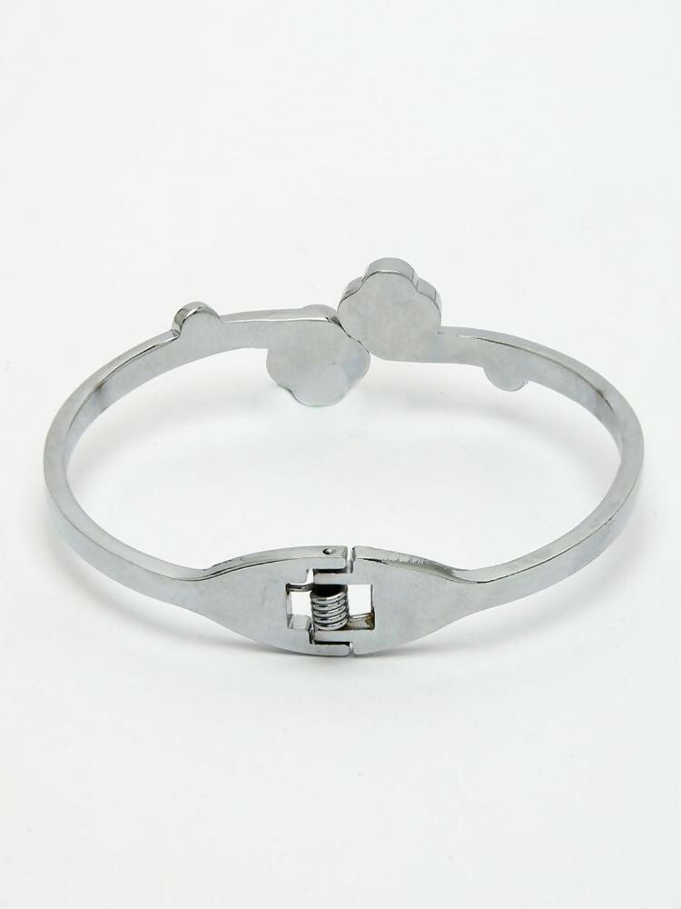 NVR Women Silver Plated Black Cuff Bracelet