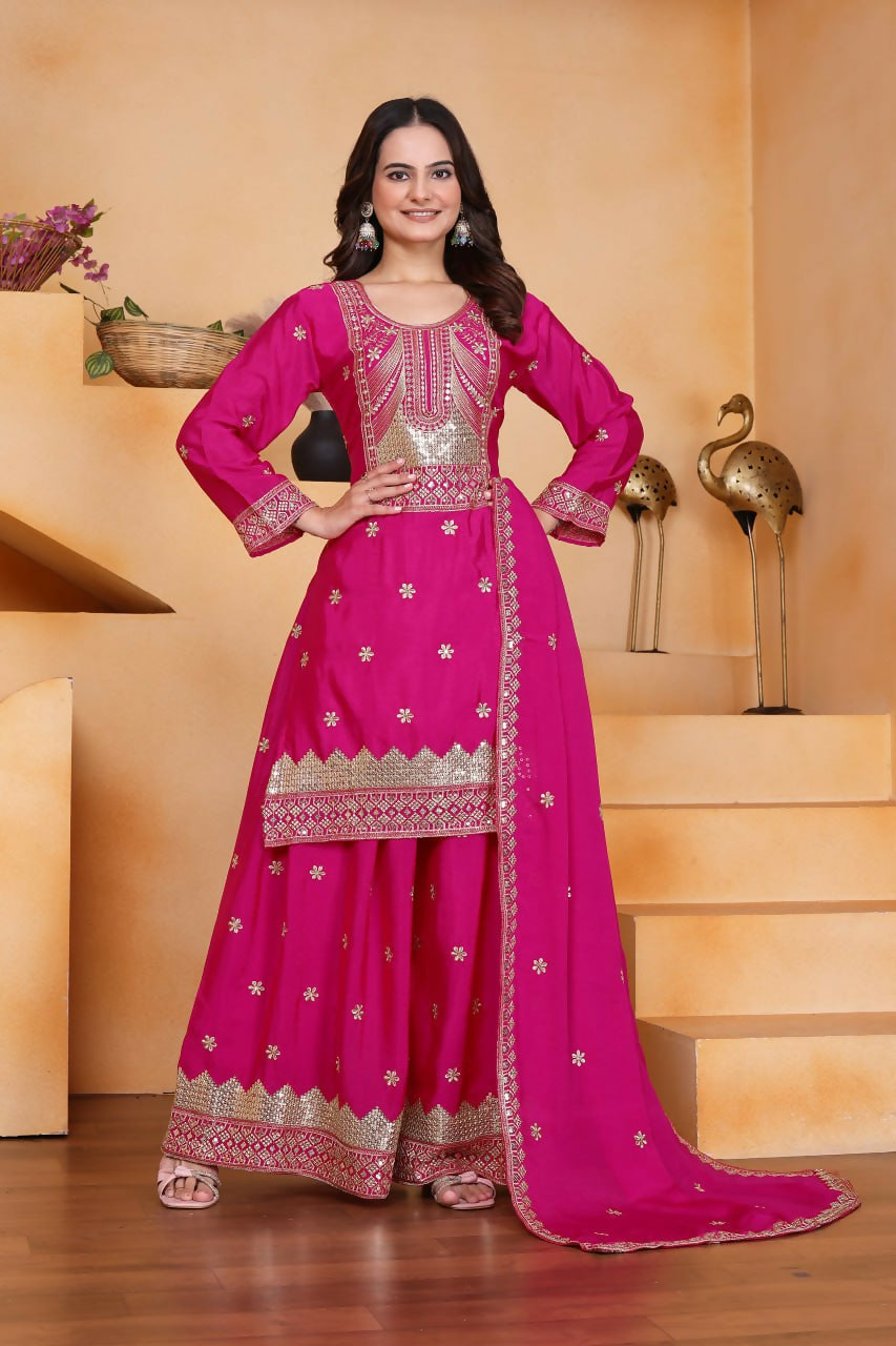 Joban Fashion Pink Silk Embroidered Sharara Set