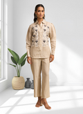 Joban Fashion Beige Linen Embroidered Readymade Cord Set