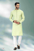 Raivat Ethnic Linen Cotton Pintux Work Kurta Pajama In Pista Green Colour