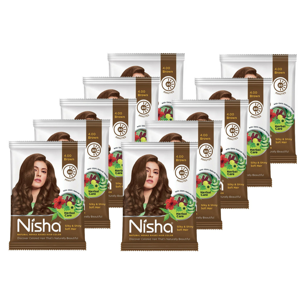 Nisha Henna Based Hair Colour for Women & Men Brown 4.0 (Pack of 10)