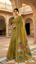 Vastranavya Yellow Muga Cotton Meenakari & Azarakh Pallu Saree with Contrast Blouse