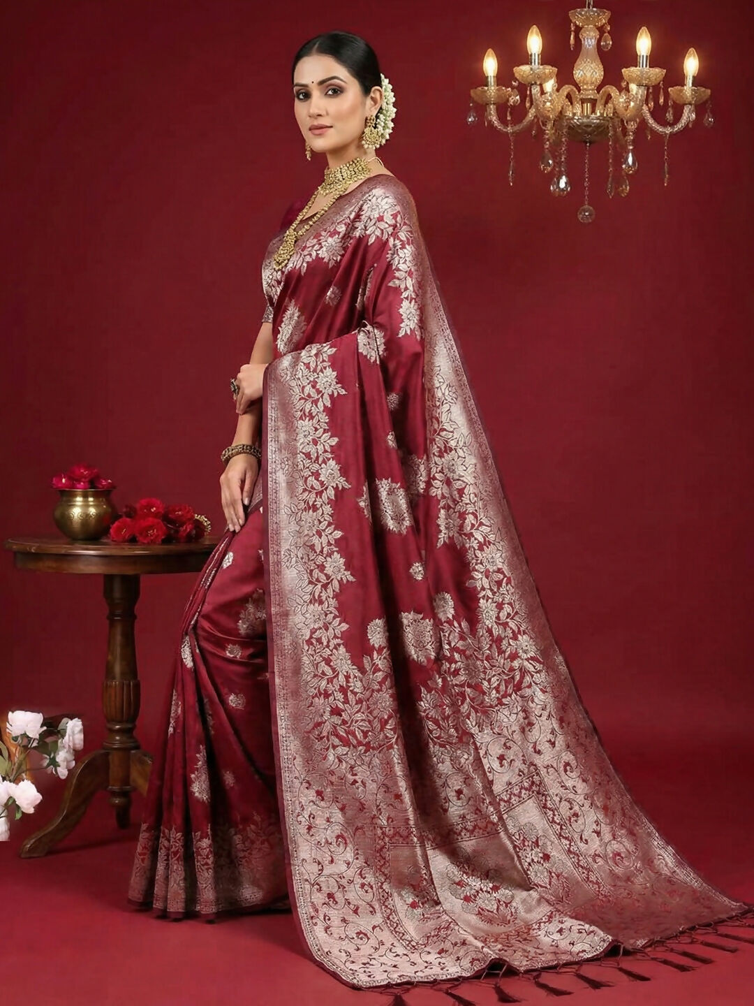 Shree Shyam Fashion Maroon Silk Blend Saree