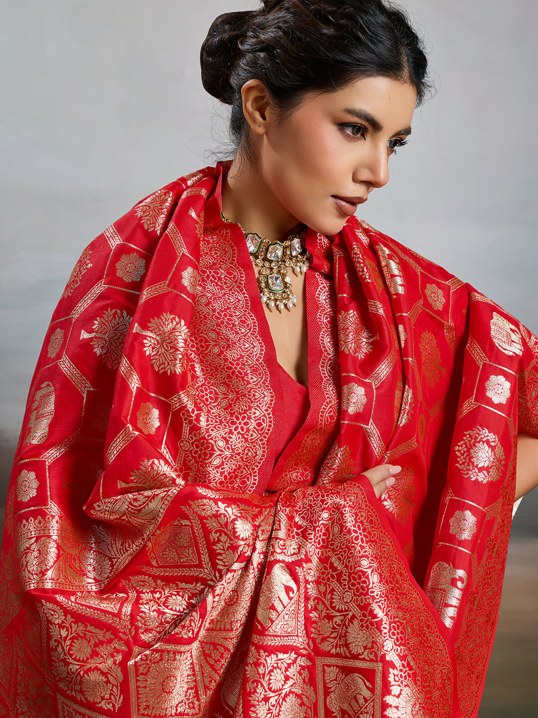 Shree Shyam Fashion Red Silk Blend Saree