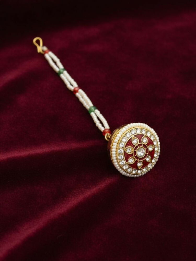 NVR Women Gold Plated CZ Stone Borla Maang Tikka