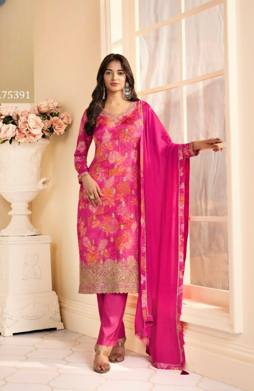 Anaita Magenta Chinon Stitched Suit with Multi Digital Print