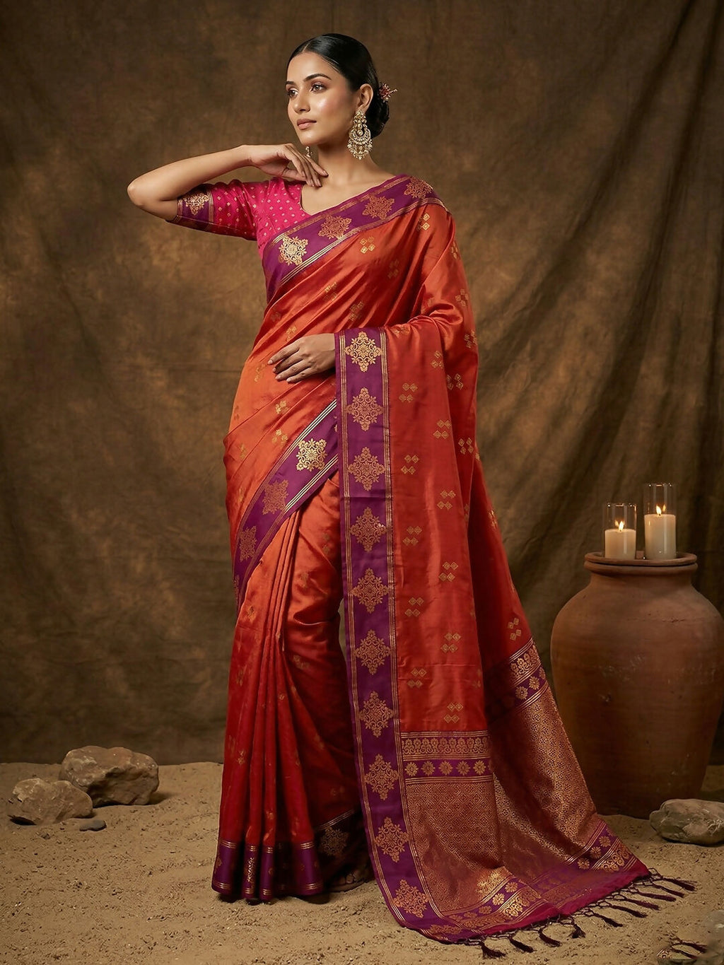 Shree Shyam Fashion Orange Soft Silk Saree