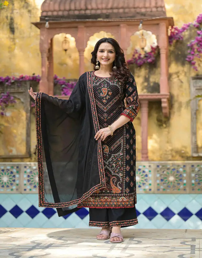 Juniper Women Viscose Rayon Kurta Palazzo Dupatta Set