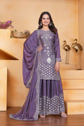 Joban Fashion Purple Silk Embroidered Sharara Set