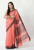 Mominos Fashion Moeza Gajari Pink Bhagalpuri Handloom Silk Black Temple Border Saree with unstitched Blouse piece