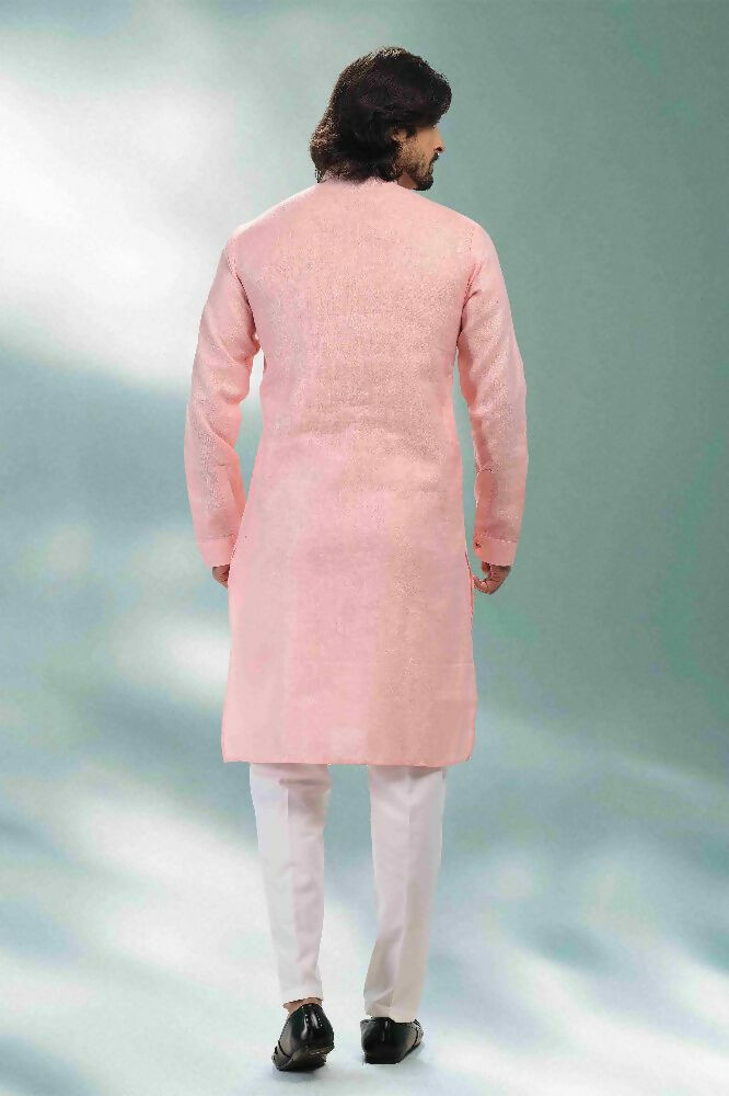 Raivat Ethnic Linen Cotton Pintux Work Kurta Pajama In Pink Colour