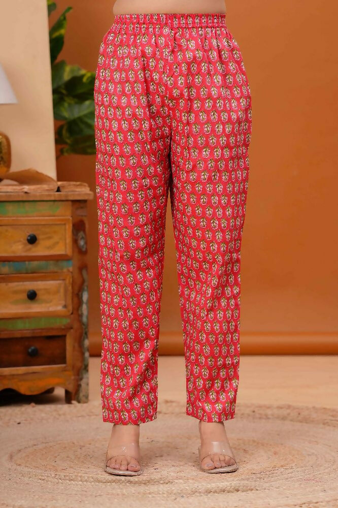 Jaimini Women Cotton Printed Mandarin Collar Neck Calf Length Flared Kurta Pant And Dupatta Set