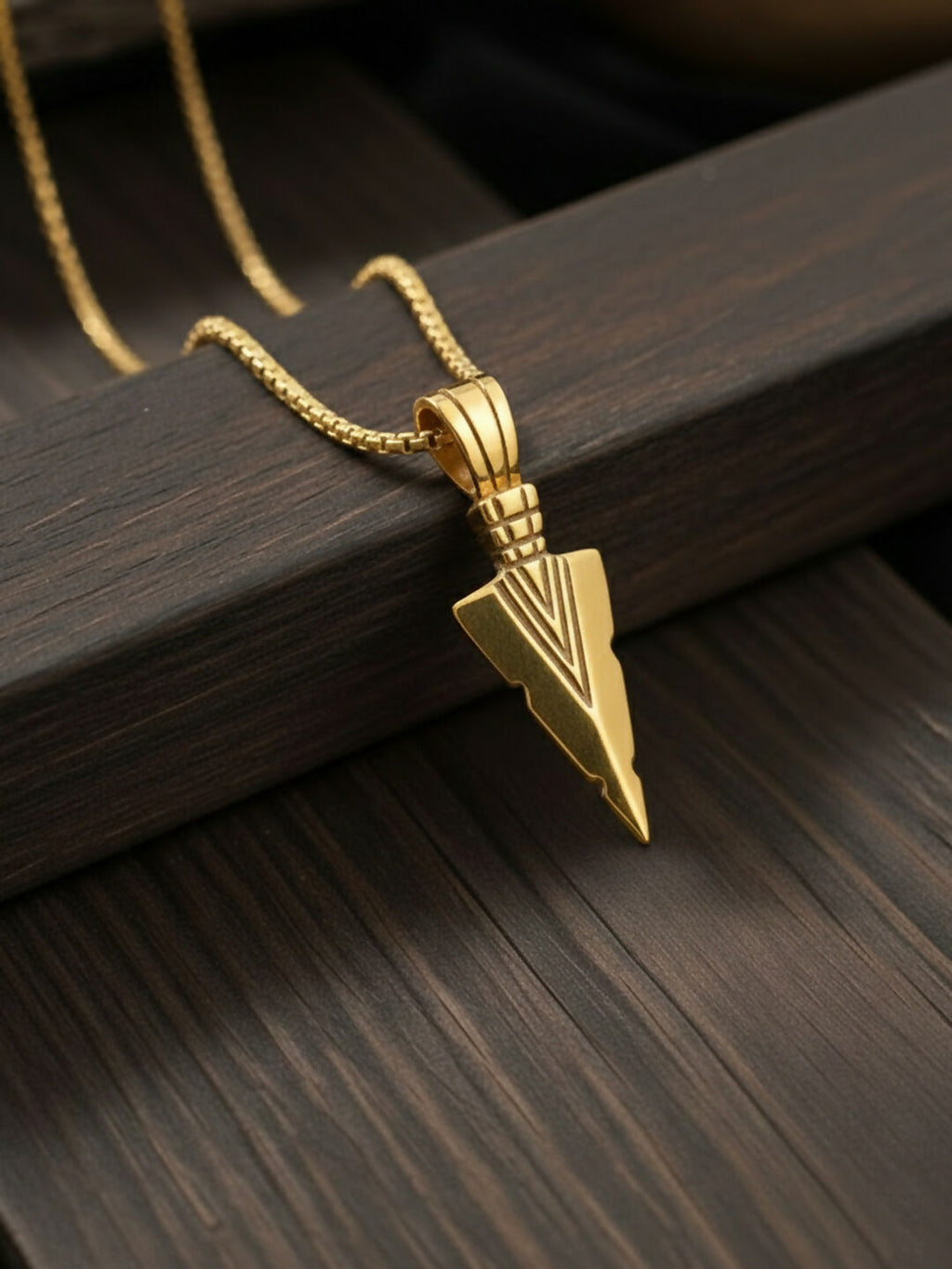 NVR Men's Arrow Shaped Gold Plated Pendant with Chain