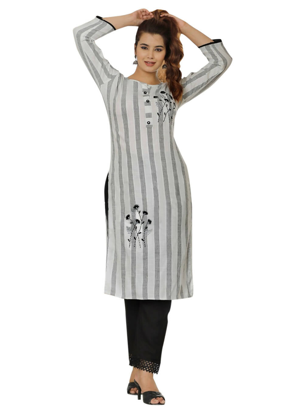 Vamika Embroidery Rayon White Party Wear/Casual Wear Kurta Set/Suit