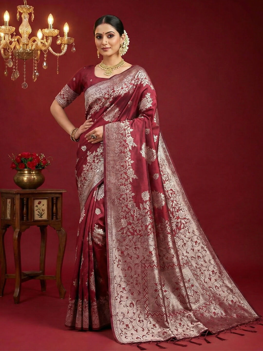 Shree Shyam Fashion Maroon Silk Blend Saree