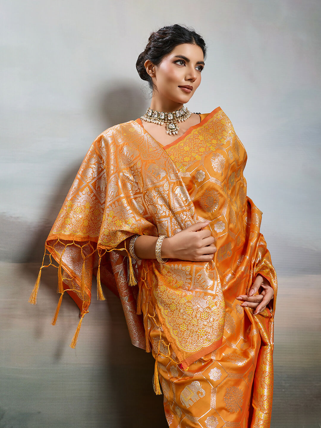 Shree Shyam Fashion Orange Silk Blend Saree