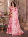 Aastha Fashion Pink Soft Organza Silk Weaving Saree