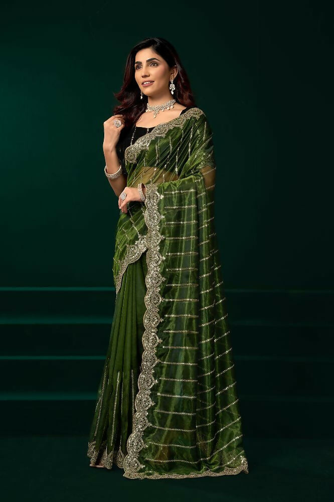 Joban Fashion Green Net Party Wear Sarees