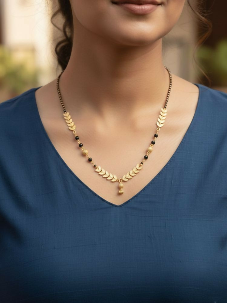 NVR Women Gold Plated Black Beaded Short Design Mangalsutra