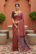 Vastranavya Mauve Muga Cotton Meenakari & Azarakh Pallu Saree with Contrast Blouse