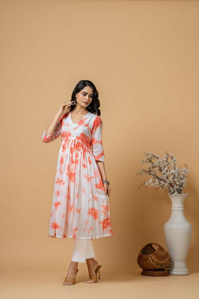 Joban Fashion Peach Tie & Dye Kurta Pant Set