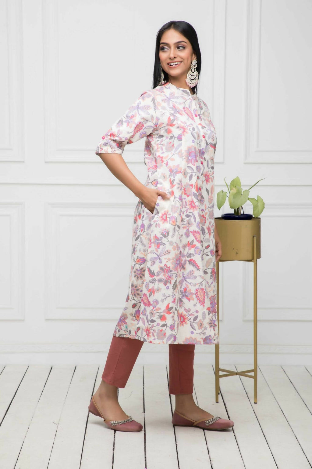 Myshka Women Cotton A-Line Round Neck Multi Floral Kurtas