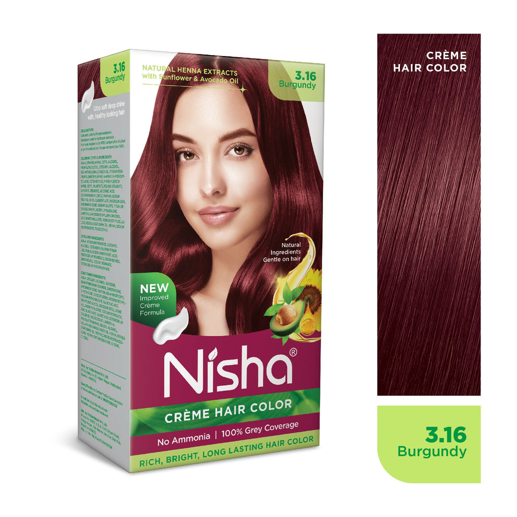 Nisha Creme Hair Color for Women & Men - Burgundy