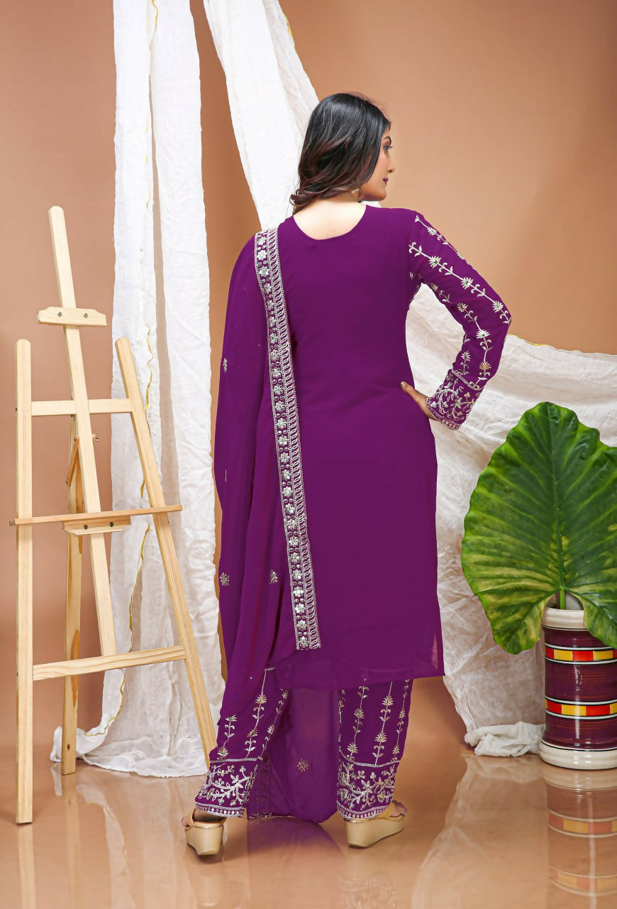 Teeya Creation Wine Faux Georgette Embroidery Work Wedding Wear Salwar Suit