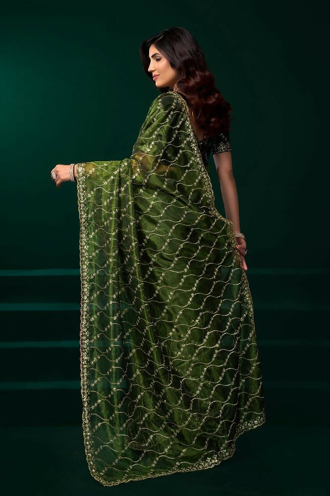 Joban Fashion Green Net Party Wear Sarees