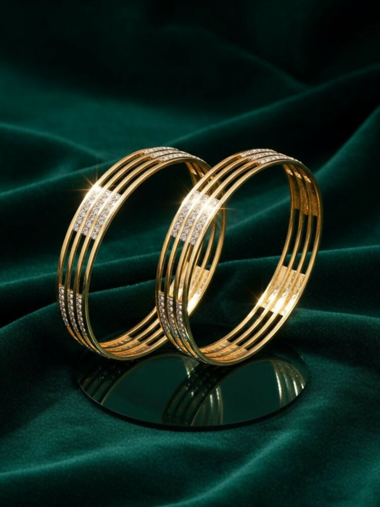 NVR Women Set of 2 Gold Plated CZ Stone Kada Bangle