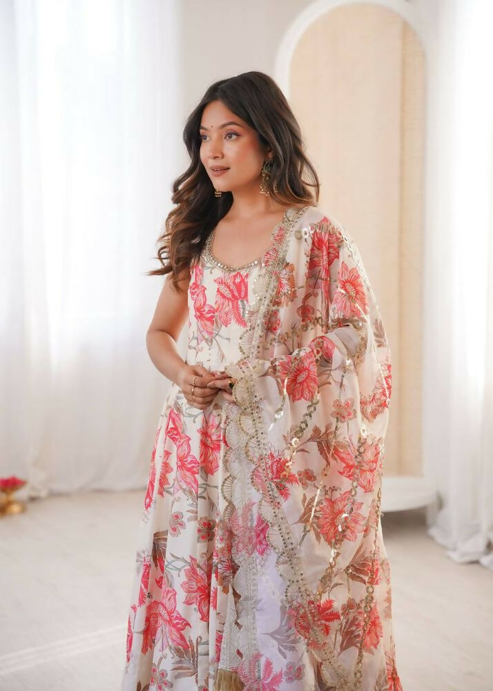 Teeya Creation Crea Pure Muslin Silk Digital Print Traditional Wear Long Gown