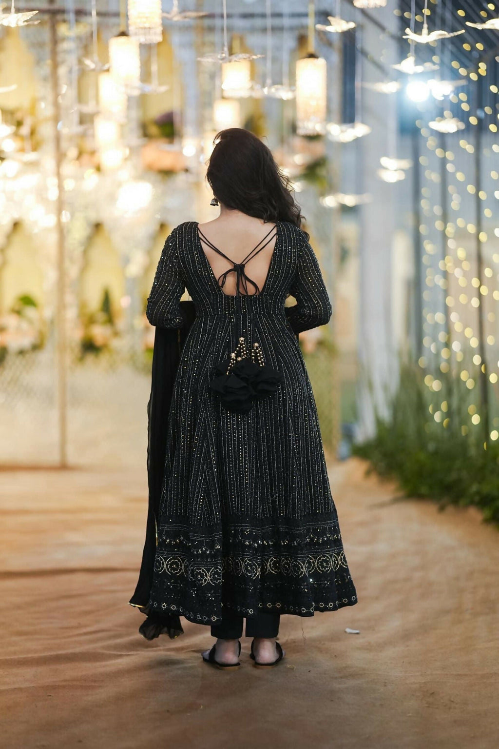 Aayaa Designer Embroidery Zari Sequins Work Faux Blooming Georgette Suit - Black