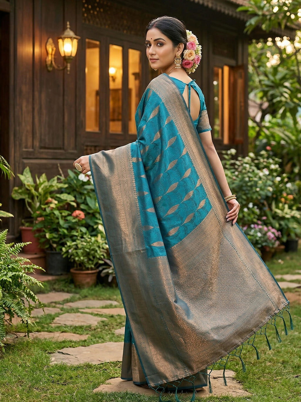 Shree Shyam Fashion Rama Blue Silk Blend Saree