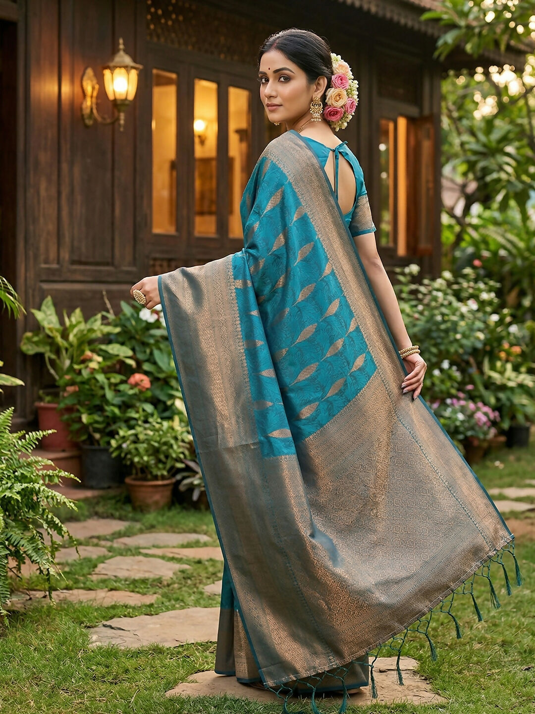 Shree Shyam Fashion Rama Blue Silk Blend Saree