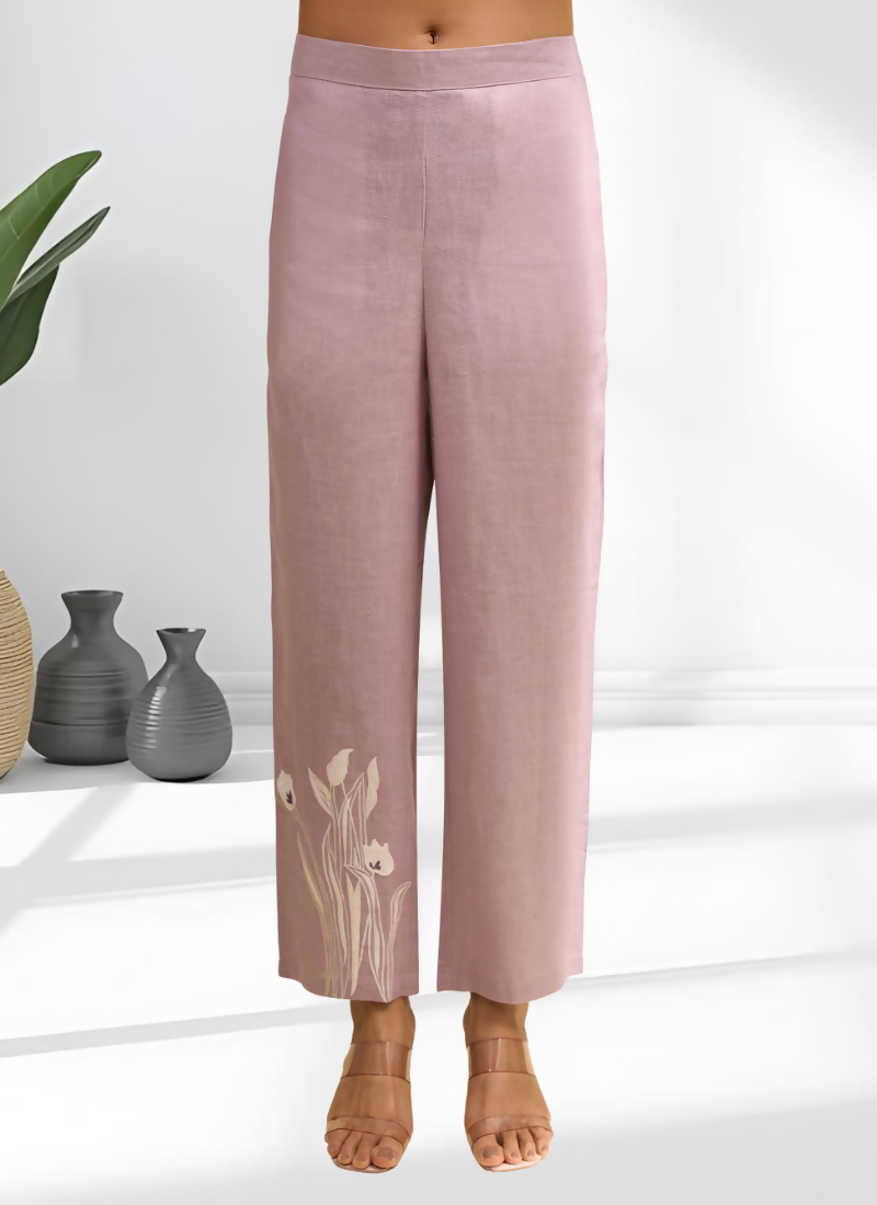 Joban Fashion Pink Linen Embroidered Readymade Long Kurta With Pant